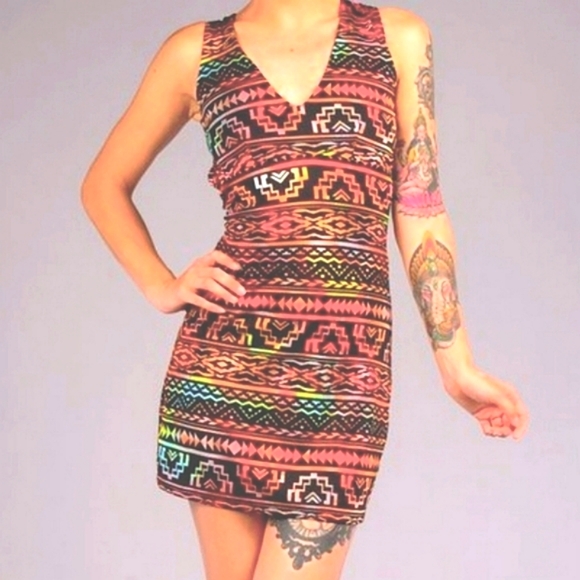 Warrior Within Designs Women's Tribal Print Mini Dress Cutout Back w/tie Size XS - Picture 1 of 5